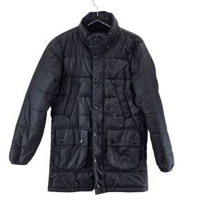 Barbour Great Coat‎ Mens Small Navy Blue Mid Length Fibre Down Quilted Flawed